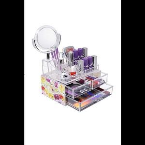 Sorbus Makeup Storage Case With Mirror Floral